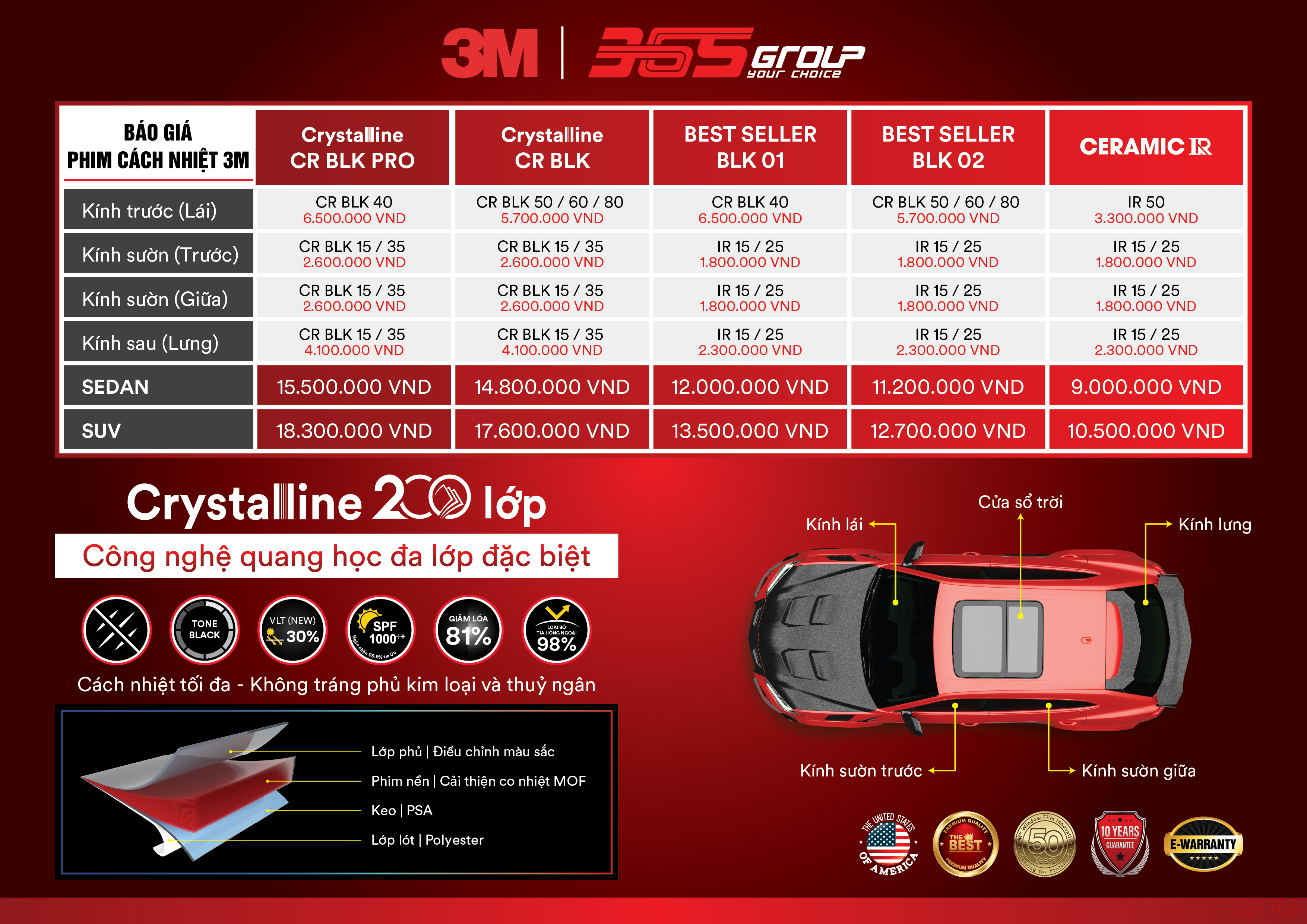 bảng giá phim cách nhiệt 3m cr-blk